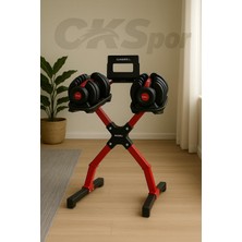 Ayarlanabilir Dambıl ve Stand Seti, 2 x 24 Kg, Kırmızı