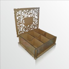 M3 Decorium Kahverengi Ahşap Mistik Işlemeli Kapaklı Poşet Çay Kahve Kutusu