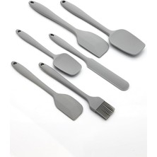 6'li Silikon Mutfak Spatula Seti, Bpa Içermez, Yüksek Isıya Dayanıklı, Gri Renk, Hediye Soyacak ile