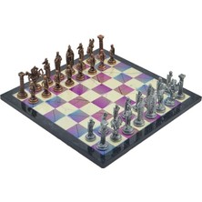 Metal Satranç Takımı/seti;büyük,ingiliz,antik Taş ve Bahar Desenli Satranç Tahtası