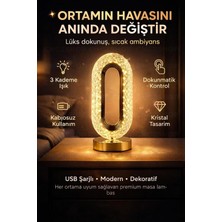 Dokunmatik Şarjlı 3 Kademeli Işıklı Kristal LED Masa Lambası, Altın, 12 x 24 cm