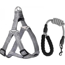 Küçük Köpek Tasması (S) 0.6cm - Küçük Boy - Göğüs Kemerli, Tutma Saplı Ayarlanabilir Yaka Bağı Gri