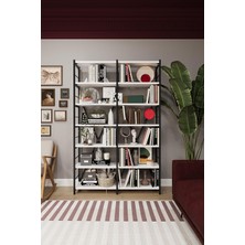 Asra Trend Beyaz METALK02 6 Raflı Ikili Metal Kitaplık 110 cm Genişlik Endüstriyel Modern KÜTÜPHANE%100 Mdflam Raf Ünitesi