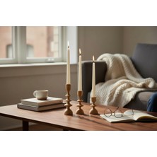 Heykelsi Ahşap Mumluklar - El Yapımı Kayın Ağacı Konik 3'lü Set Şamdan - Doğal Ahşap Yağı ile Kaplanmış - Mid-Century Modern Tasarım