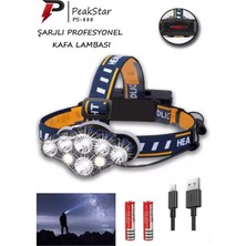 Peakstar PS-888 Güçlü USB Şarj Edilebilir Profesyonel 8 Modlu 6000 Lümen 8 LED Su Geçirmez Kafa Lambası