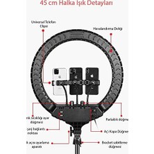 Ring Light Youtuber Tictok Makyaj Işıklı Telefon Tutucu 45CM Profesyonel + 2.2m Tripod Rl-18 Siyah