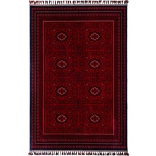 Elvey Home Afgan Vintage Kaymaz Taban Gerçek Kadife Bambu Sık Dokuma Otantik Dekoratif Zamansız Tasarım Halı Bordo 80 x 300