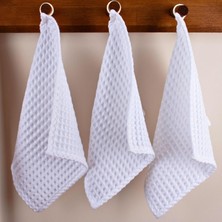 Püskül Beyaz, Pakette 3-Adet 30X30 cm Mutfak Havlusu, Misafir Havlusu