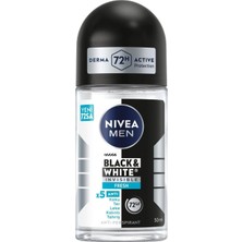 Erkek Roll On Deodorant Black&amp;white Invisible Fresh 50 Ml,72 Saat Anti-Perspirant Terleme ve Ter Kokusuna Karşı Koruma,giysilerde Leke Karşıtı,erk
