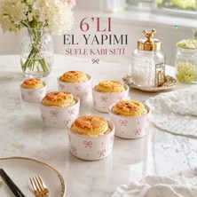 6'li El Yapımı Seramik Sufle Kabı Seti, Fırına Dayanıklı Ramekin Krem Brüle ve Mağma Kek Kalıbı, Çerezlik Meze ve Sosluk Kase, Sunum Kabı Seti, Fiyonk