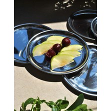 Paslanmaz Çelik 6'li Sunum Tatlı Tabağı Ikram Tabağı 17 cm Yuvarlak Pasta Tabağı Retro