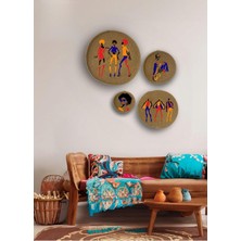4'lü Takım Duvar Süsü, Duvar Tabağı, Jüt Dekor, Afrika, Bohem, Desen7