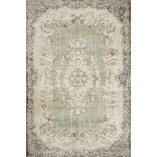 Yeşil Oryantal Modern Geometrik Etnik Eskitme Desenli Boho Makinada Yıkanabilir Hafif Hav Toz Vermez Leke Tutmaz Kaymaz Taban Dijital Makine Baskı Hal