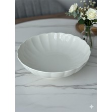 Kütahya Porselen Bone Luz Serisi Krem 25 cm Salata Kasesi Tekli (Amblemli) Krem 25 x 25