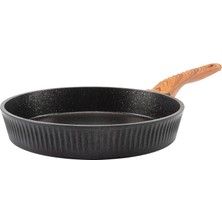 Premium Bio Granit Alüminyum Döküm Nisch Tava (Siyah-Koyu Ahşap Kulp) (28)