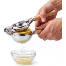 ® Ahşap Saplı Paslanmaz Çelik Limon Sıkacağı - Manuel Narenciye ve Portakal Sıkacağı, Çekirdek Süzgeçli Lüks Limon Presi, Metal El Sıkacağı