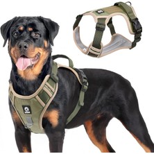Yacel Köpek Tasması ve Gezdirme Halatı Göğüs ve Sırt Setli (Reflektörlü) (10, Haki, S)