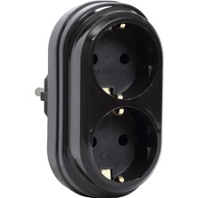 2'li Golyat Fiş, Ikili Topraklı Duvar Tipi Priz Çoklayıcı Fiş, 16A 250 Volt, Max 3600 Watt (Siyah)