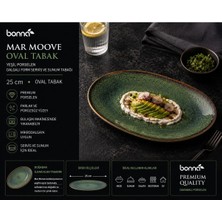 Bonna Mar Moove Oval Tabak, Yeşil Porselen, Servis ve Sunum Için, 25 cm