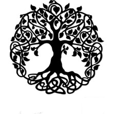 Hayat Ağacı Doğal Ahşap Kaplama Siyah Duvar Dekoru, Tree Of Life Duvar Tablosu, Zen ve Yoga Odası Için Ahşap Duvar Sanatı, 50 cm (Çap)