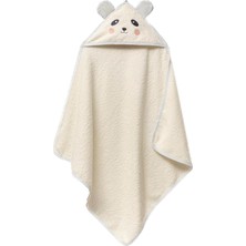 Pandadots 3D Kapüşonlu Bebek Havlusu – 3D Panda Nakışlı,soft Cotton, 80X80 Cm, 0–12 Ay (Krem Zemin Mavi Biye)
