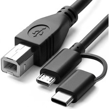 Type-C + Micro USB To Usb-B Yazıcı/mıdı Bağlantı Kablosu (1 Metre) - Printer, Tarayıcı, Mıdı Klavye, Ses Kartı, Dijital Piyano - Dj ve Müzik Ekipmanla