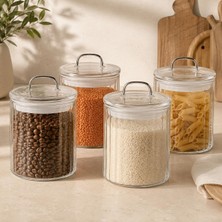 4'lü 700 ml Line Cam Kavanoz Seti Sızdırmaz Kapaklı Saklama Kabı