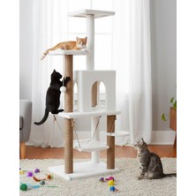 Pet Y01 Salıncaklı Yuvalı Lüx Kedi Tırmalama Oyun Evi Beyaz