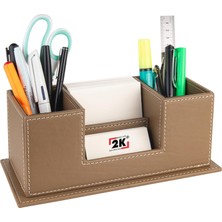 Masaüstü Deri Organizer Kalemlik 4 Gözlü Desktop Organizer Rainbow Vegan 10X12X25 Cm. Vizon