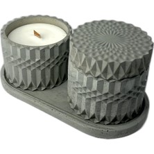Dekoratif Tasarım Ahşap Fitilli KOKULU%100 Soya Beton Mumluk (2'li Set)
