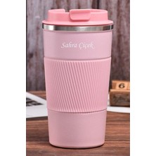 Tusah 304 Pazlanmaz Çelik 500 ml Kaydırmaz Lastikli Termos Bardak Mug Isme Özel Tek Ebat Pembe