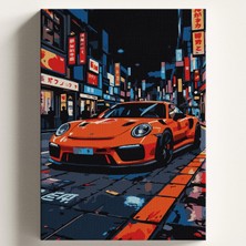 Sayılarla Boyama Tuval Hobi Seti, Japon Porsche Temalı Fırça ve Boya Dahil Set (Çıtalı) 50X70 Cm, Kendin Yap Sayılarla Tuval Boya Kiti (Kasnaklı)