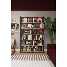 Asra Trend Petra Desen METALK02 6 Raflı Ikili Metal Kitaplık 110 cm Genişlik Endüstriyel Modern KÜTÜPHANE%100 Mdflam Raf Ünitesi