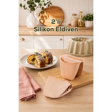 33006-1 Silikon 2li Fırın Eldiveni Isı Yalıtımlı Mikrodalga Fırın Tencere Tepsi Tutacağı Krem