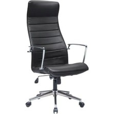Atom Ofis Relax Siyah Suni Deri Yönetici Makam Koltuğu, Ergonomik, Yüksek Sırt, Bel Desteği, Krom Ayak, 360 Derece Dönebilir, 52X50X122-130 cm