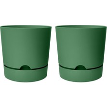 Begonya Saksı Tabaklı Drenajlı Mat Plastik Çiçek Saksısı (2 Adet, 1,8 Litre, 15CM, Yeşil)