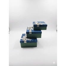 20X20X10 cm Büyük Boy Lüks Hediye Kutusu - Zümrüt Yeşil Lacivert Sert Mukavva Kare Kutu
