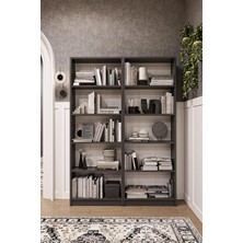 Asra Trend Koyu Gri K003 10 Raflı Geniş Kitaplık 112 cm Modern Kütüphane Dar Alan UYUMLU%100 Mdflam Raf Ünitesi