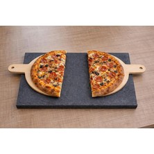 Doğal Bazalt Taşı ve Pizza Küreği 2'li Pizza Yapım Seti (30X40X2 Cm)