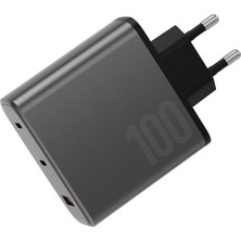 Ampcharge GAN100 2 Adet 100W Type-C ve 30W USB 3.0 Çıkışlı Hızlı Şarj Aleti - Koyu Gri