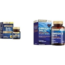 D3K2 120 Tablet - 1000 Iu D3 Vitamini, 25 Mcg K2 Vitamini + Nutraxin Vitals Omega-3 2000 Mg Epa + Dha Balık Yağı Içeren Takviye Edici Gıda, 60 Kapsül