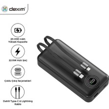 W4 Powerbank, 20.000MAH, 22.5W Hızlı Şarj, Type-C ve Lightning Dahili Kablolu, Pd, LED Göstergeli, 4 Port, DCA0068
