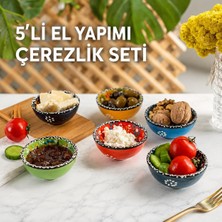 Seramik 6'li Kase Seti El Yapımı Çerezlik, Reçellik, Sosluk & Kahvaltılık Sunum Takımı Elde Boyanmış Renkli Desenli Dekoratif Mini Kaseler Yeni Ev & S