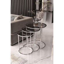Usta Gümüş Metal Füme Cam 3 Lü Zigon Sehpa Gümüş-Füme