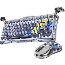 Mercury K1 Pro+M1 Pro Kablosuz Rgb Işıklı Mekanik Q Gaming Klavye ve Optik Mouse Seti (Interstellar Silver)