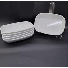 6 Adet Beyaz Melamin Kayık 17X12CM Orta Boy Salata Tabağı Oval