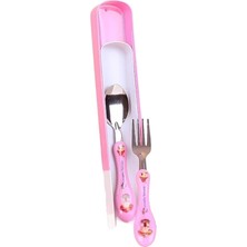 Deinhaus Çocuk Çatal Kaşık Seti – Taşıma Kutulu, Paslanmaz Çelik, Pembe