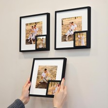 Yapışkanlı Yavrulu Sök-Tak Paspartulu Siyah 21X21CM Kare Fotoğraf Çerçevesi - 3'lü Paket
