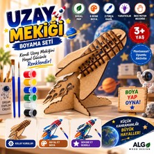 Alg Wood Design Ahşap Uzay Mekiği Boyama Seti – 3D Mdf Maket Model, 6'li Boya ve 2 Fırça
