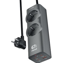 Gan 67W Pd Qc Hızlı Şarj Istasyonu – 6ın1 Usb-C, Usb-A, Ac Prizli Akıllı Adaptör